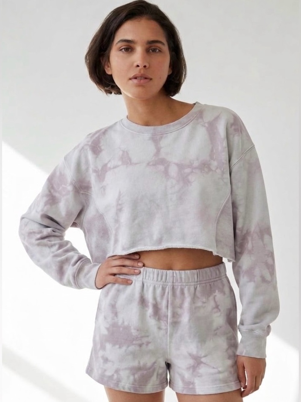 Aritzia TNA Tie Dye Cozy Fleece Cropped Boyfriend Crewneck